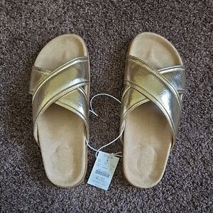 NEW J Crew Factory Gold Slide Sandals 8 M